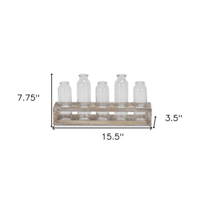Set of Five Clear Cylinder Glass Decorative Bottles HomeRoots