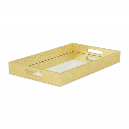 16" Gold Rectangular Wood Handmade Tray With Handles HomeRoots