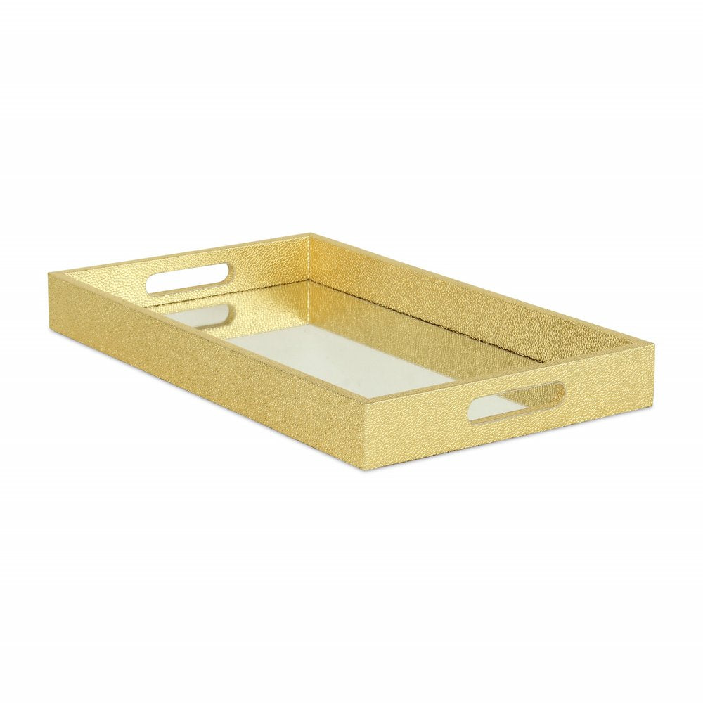 16" Gold Rectangular Wood Handmade Tray With Handles — view 2