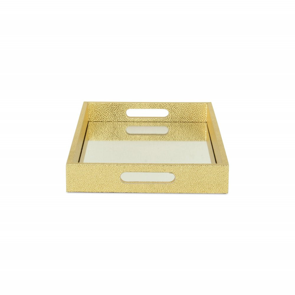 16" Gold Rectangular Wood Handmade Tray With Handles — view 4