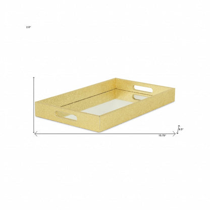 16" Gold Rectangular Wood Handmade Tray With Handles HomeRoots