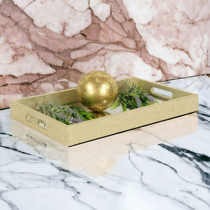 16" Gold Rectangular Wood Handmade Tray With Handles HomeRoots