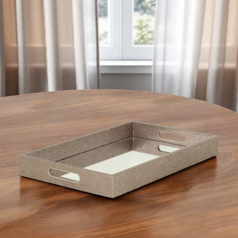 16" Gray Rectangular Wood Handmade Tray With Handles HomeRoots