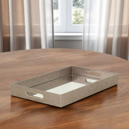 16" Gray Rectangular Wood Handmade Tray With Handles HomeRoots