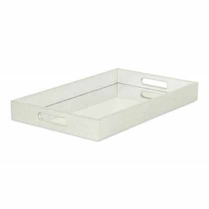 16" Silver Rectangular Wood Handmade Tray With Handles HomeRoots
