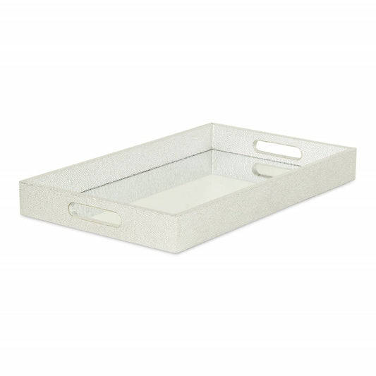 16" Silver Rectangular Wood Handmade Tray With Handles