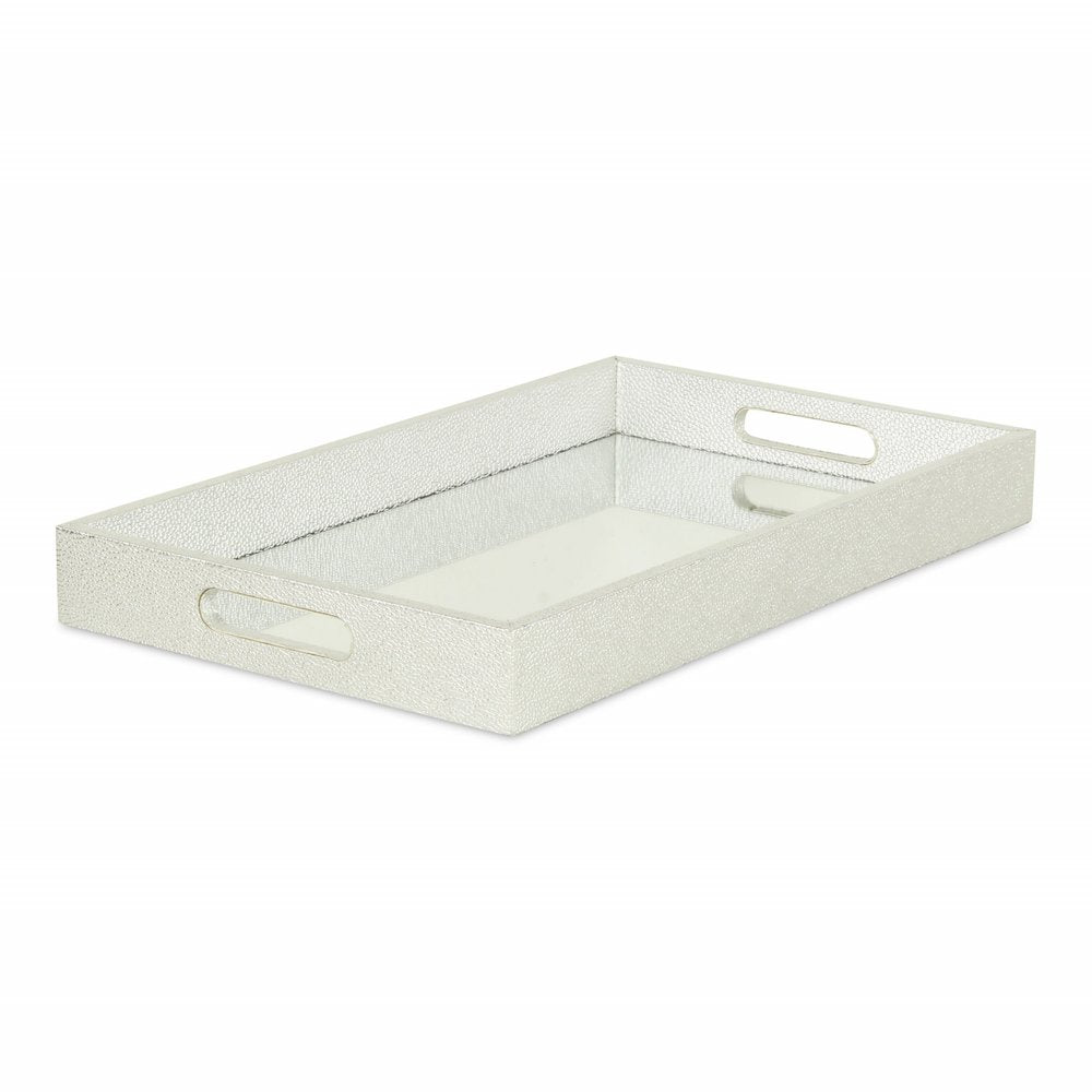 16" Silver Rectangular Wood Handmade Tray With Handles HomeRoots