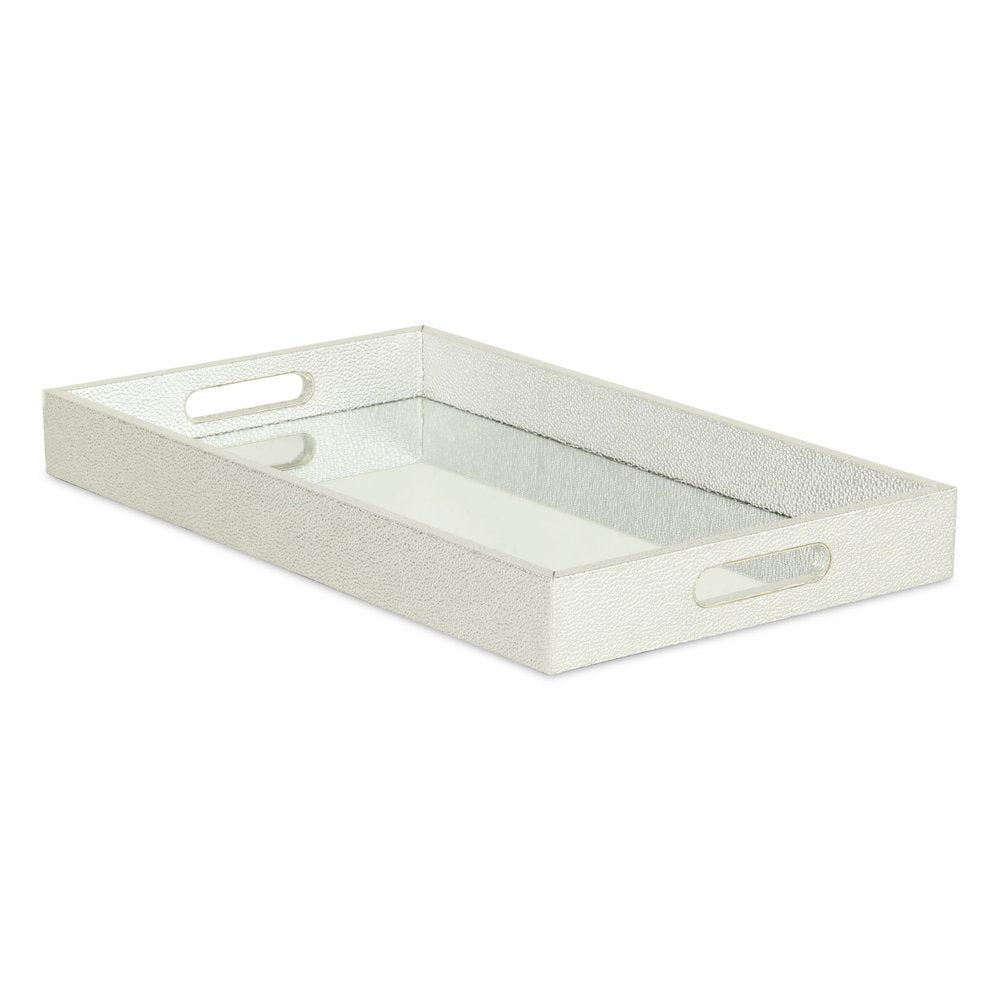 16" Silver Rectangular Wood Handmade Tray With Handles — view 2