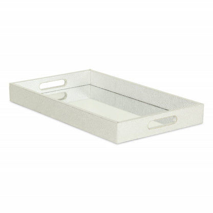 16" Silver Rectangular Wood Handmade Tray With Handles HomeRoots