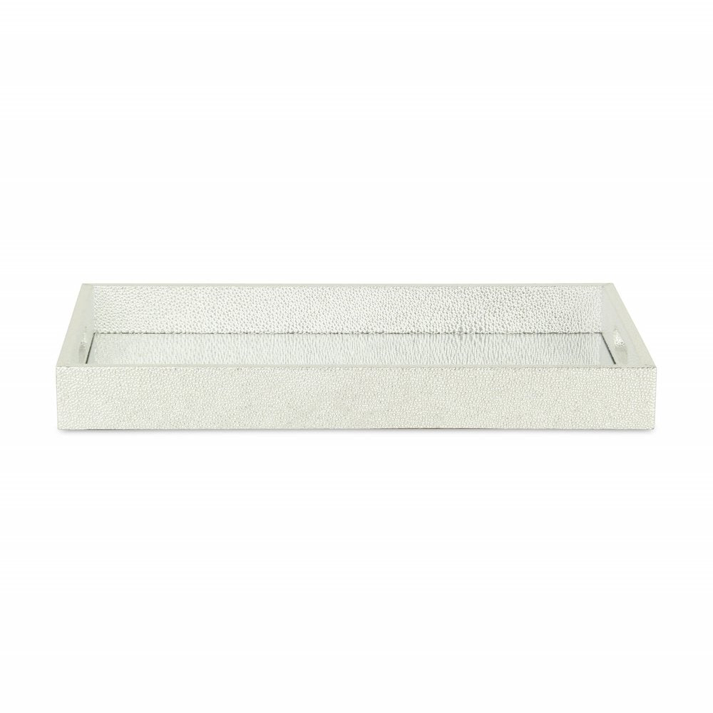 16" Silver Rectangular Wood Handmade Tray With Handles HomeRoots