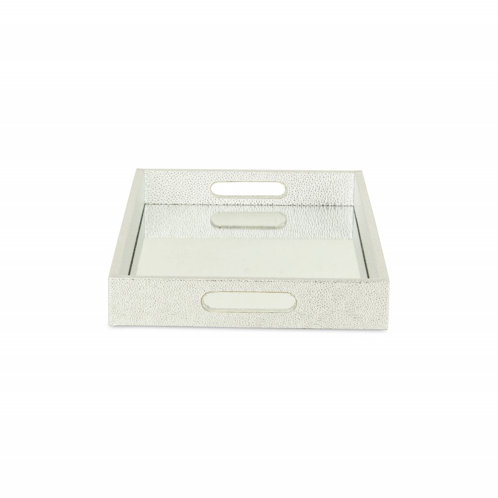 16" Silver Rectangular Wood Handmade Tray With Handles HomeRoots