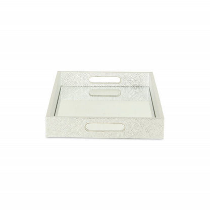 16" Silver Rectangular Wood Handmade Tray With Handles HomeRoots