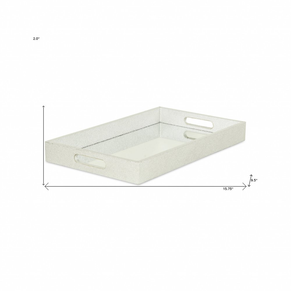 16" Silver Rectangular Wood Handmade Tray With Handles HomeRoots