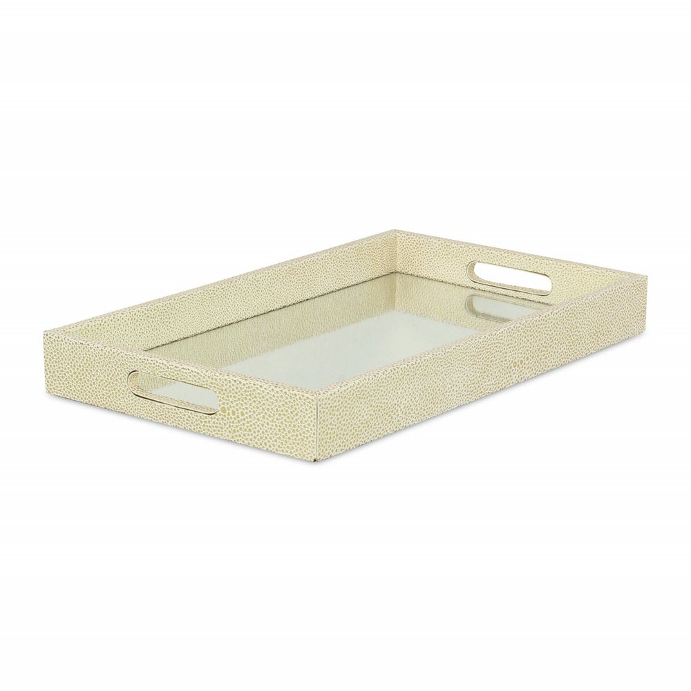 16" White Gold Rectangular Wood Handmade Tray With Handles HomeRoots