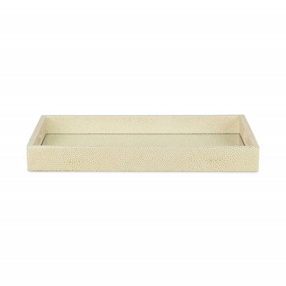 16" White Gold Rectangular Wood Handmade Tray With Handles HomeRoots
