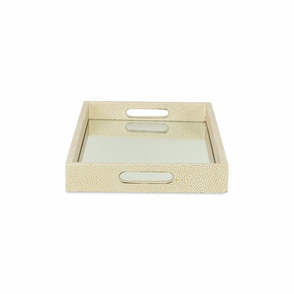 16" White Gold Rectangular Wood Handmade Tray With Handles HomeRoots