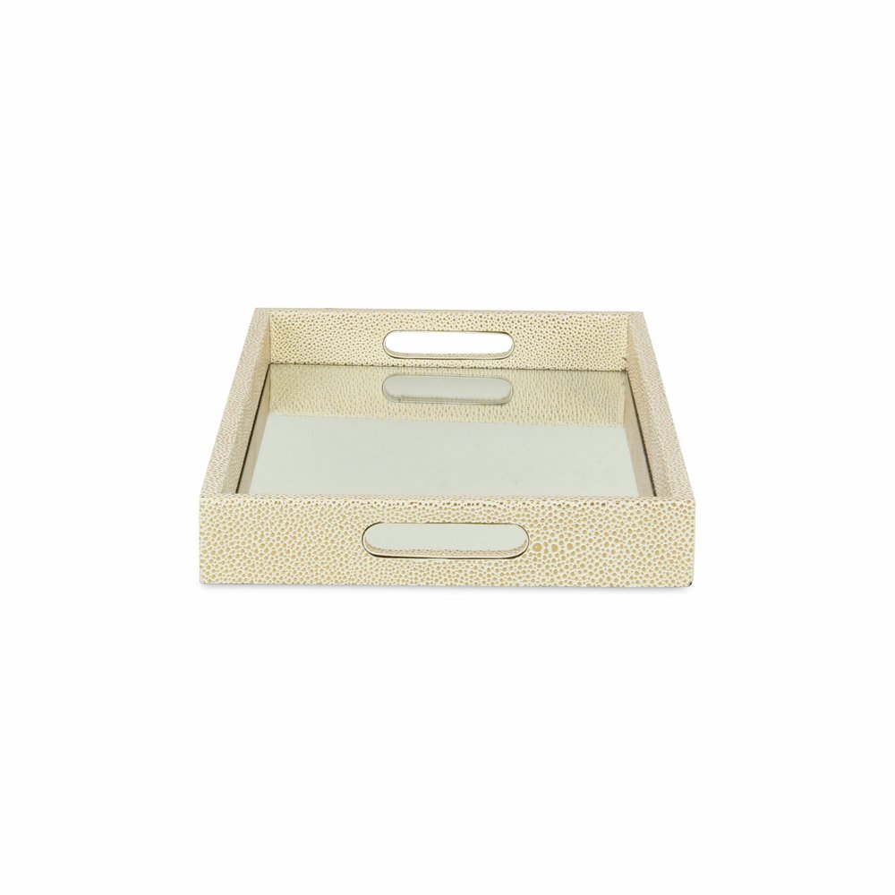 16" White Gold Rectangular Wood Handmade Tray With Handles HomeRoots