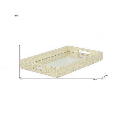 16" White Gold Rectangular Wood Handmade Tray With Handles HomeRoots