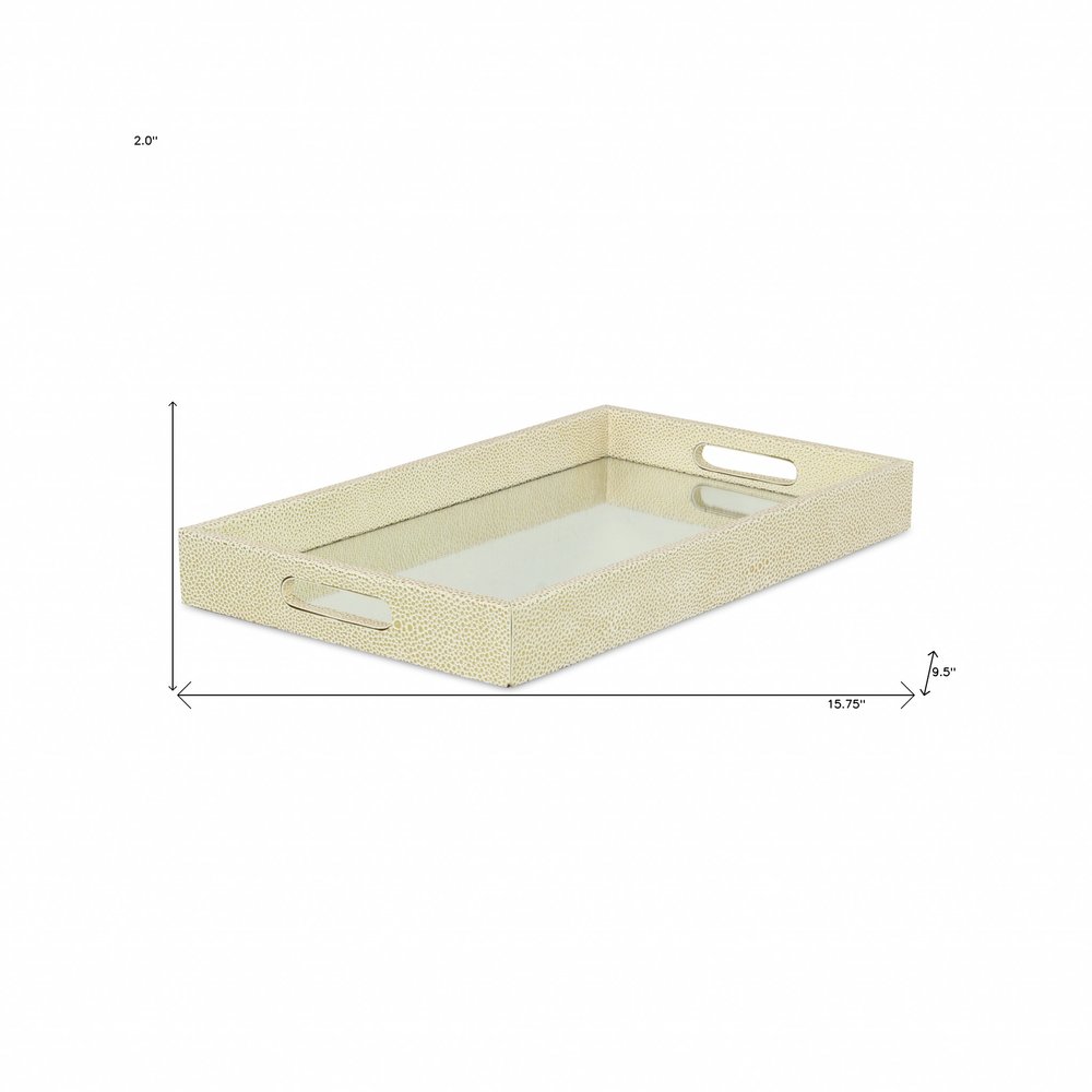 16" White Gold Rectangular Wood Handmade Tray With Handles HomeRoots