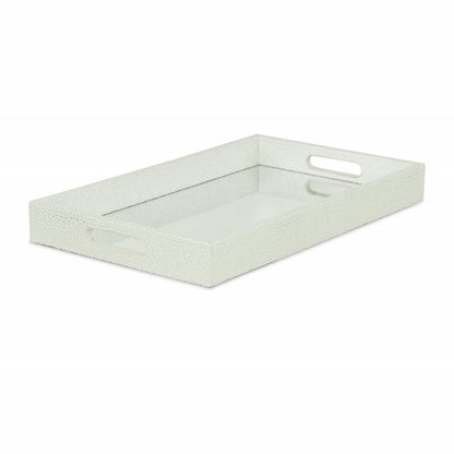 16" White Silver Rectangular Wood Handmade Tray With Handles HomeRoots