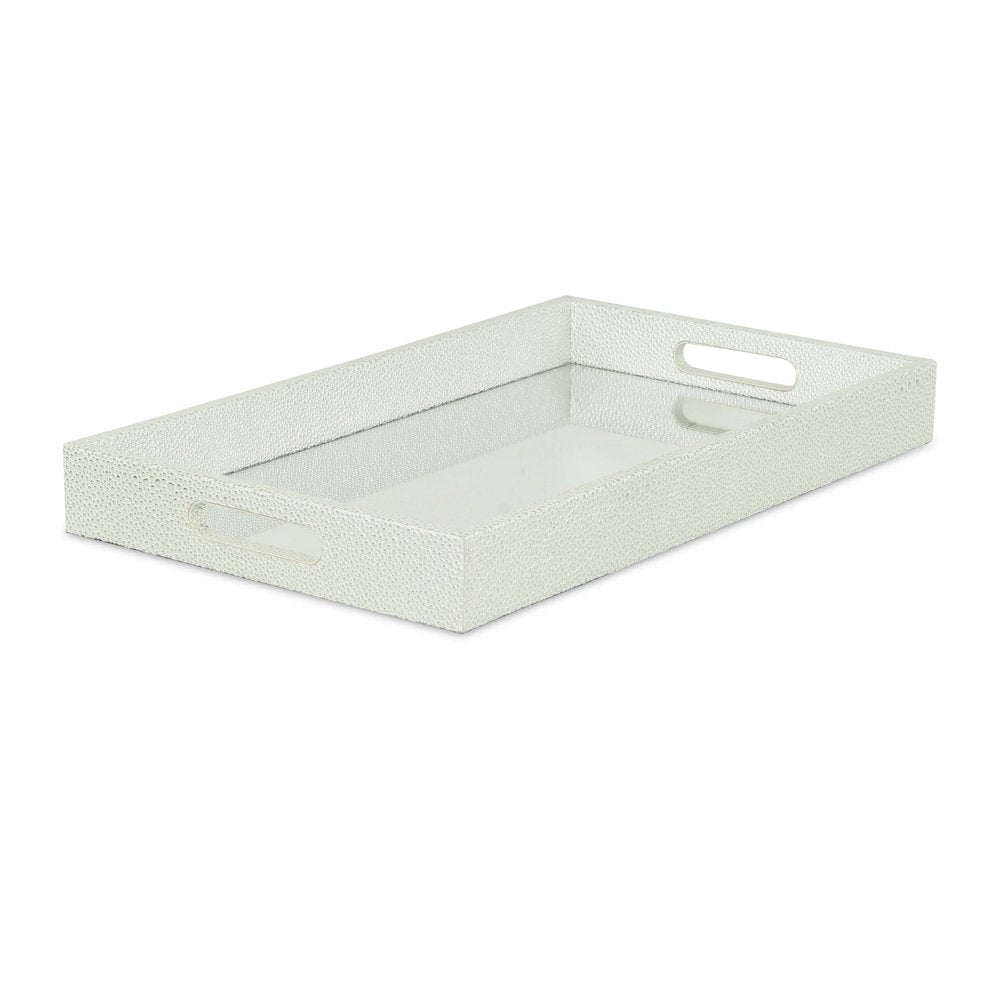 16" White Silver Rectangular Wood Handmade Tray With Handles HomeRoots