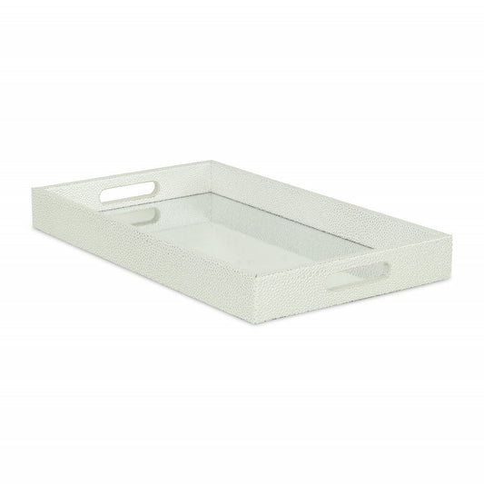 16" White Silver Rectangular Wood Handmade Tray With Handles HomeRoots