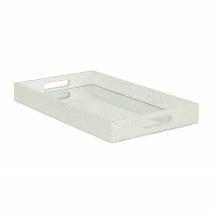 16" White Silver Rectangular Wood Handmade Tray With Handles HomeRoots
