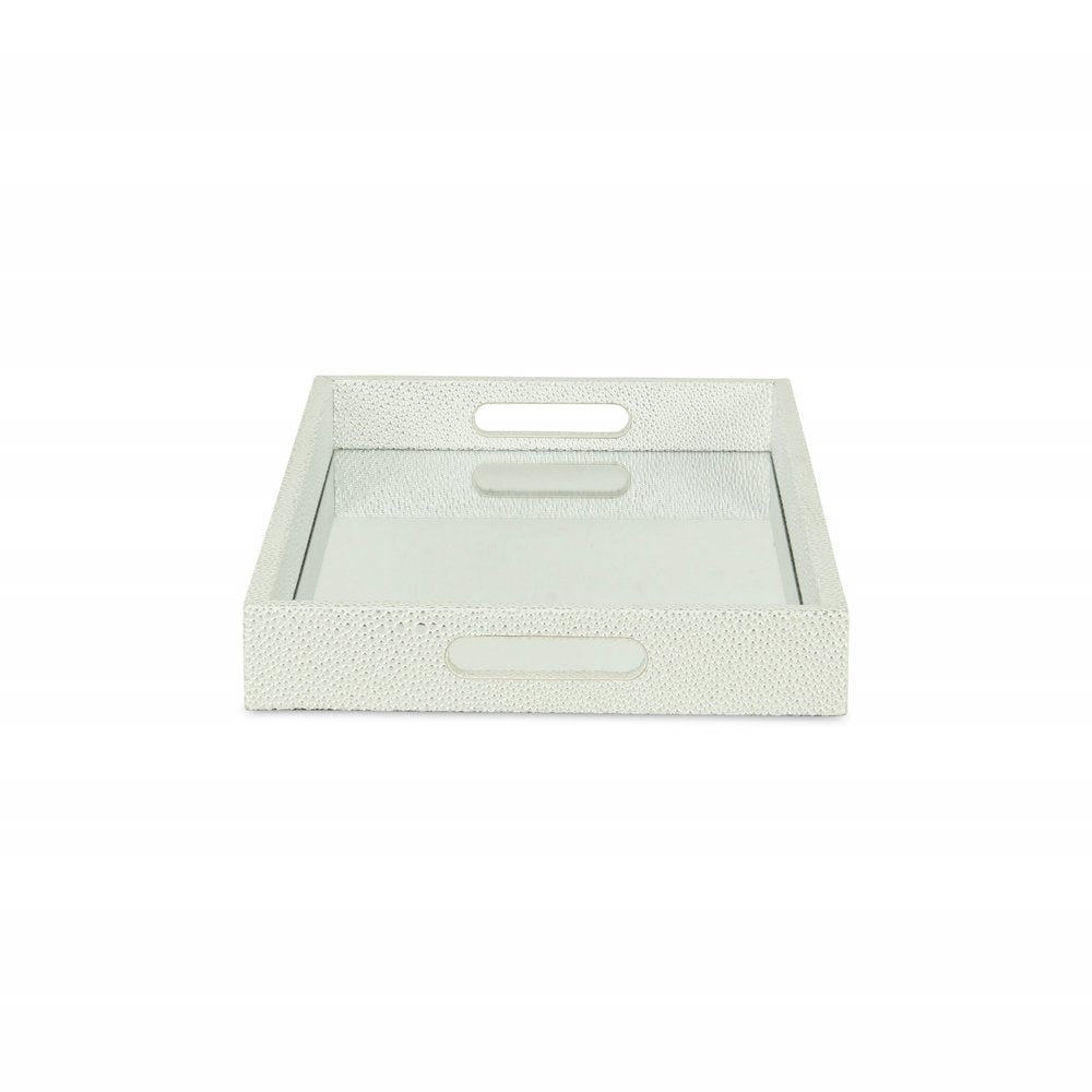 16" White Silver Rectangular Wood Handmade Tray With Handles HomeRoots
