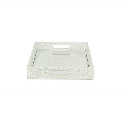 16" White Silver Rectangular Wood Handmade Tray With Handles HomeRoots