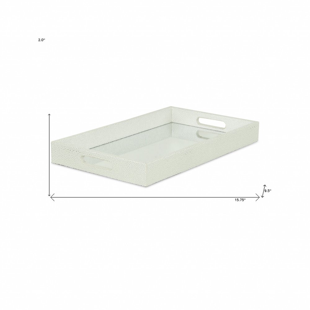 16" White Silver Rectangular Wood Handmade Tray With Handles HomeRoots