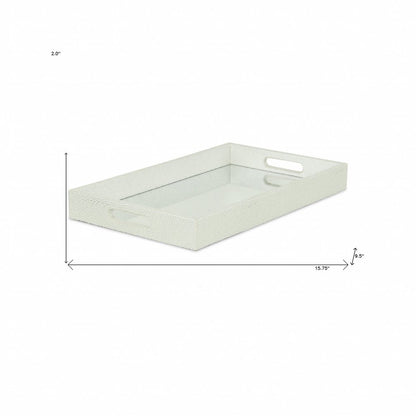 16" White Silver Rectangular Wood Handmade Tray With Handles HomeRoots
