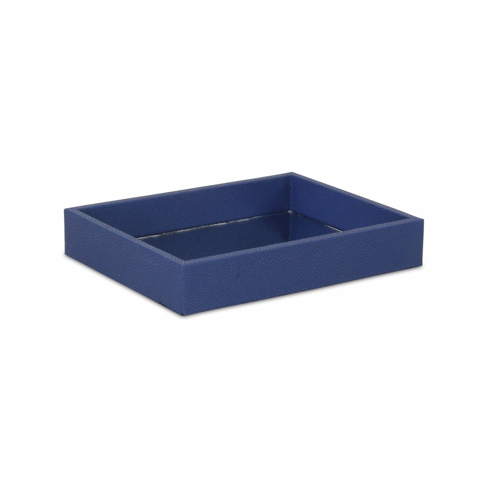 10" Navy Blue Mirrored Glass And Wood Faux Shagreen Vanity Tray HomeRoots