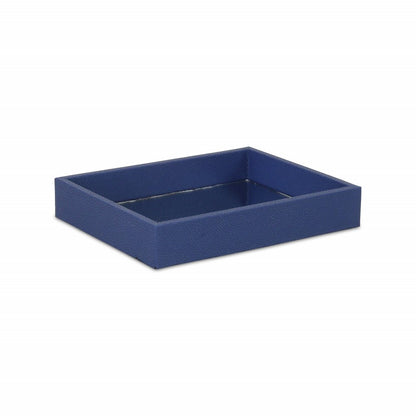 10" Navy Blue Mirrored Glass And Wood Faux Shagreen Vanity Tray HomeRoots