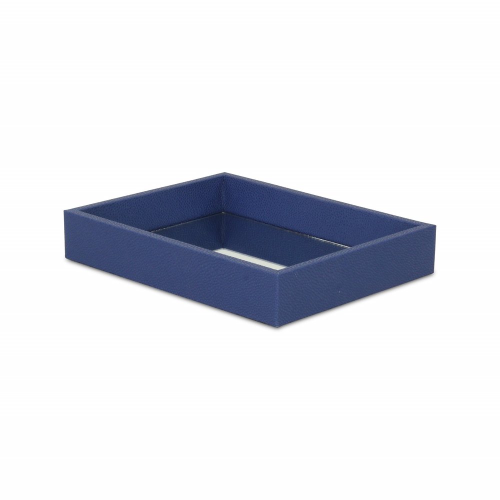 10" Navy Blue Mirrored Glass And Wood Faux Shagreen Vanity Tray — view 2