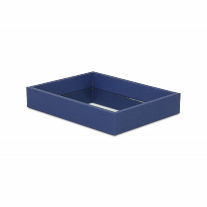 10" Navy Blue Mirrored Glass And Wood Faux Shagreen Vanity Tray HomeRoots