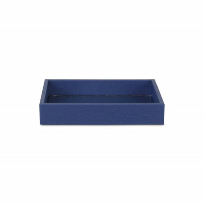 10" Navy Blue Mirrored Glass And Wood Faux Shagreen Vanity Tray HomeRoots