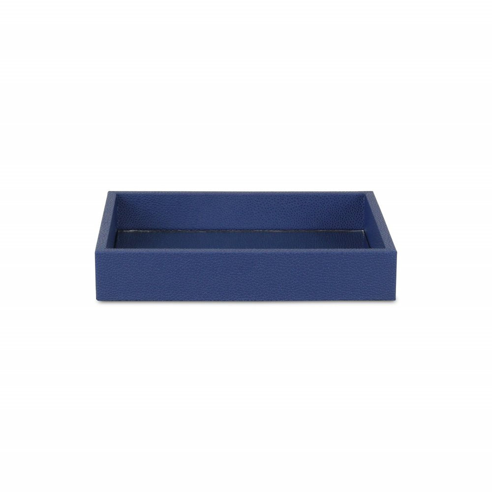 10" Navy Blue Mirrored Glass And Wood Faux Shagreen Vanity Tray HomeRoots