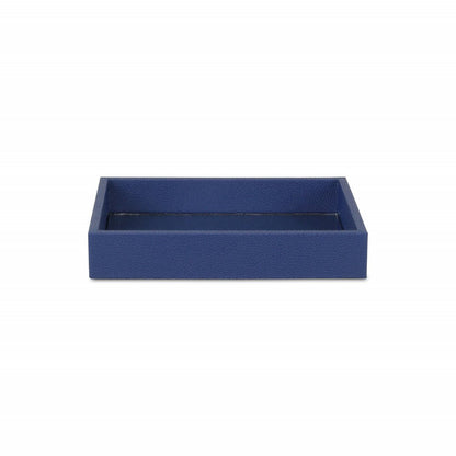 10" Navy Blue Mirrored Glass And Wood Faux Shagreen Vanity Tray HomeRoots
