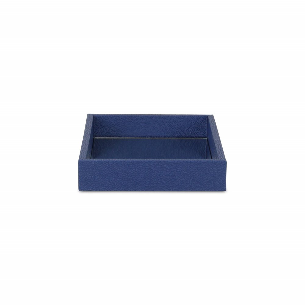 10" Navy Blue Mirrored Glass And Wood Faux Shagreen Vanity Tray HomeRoots
