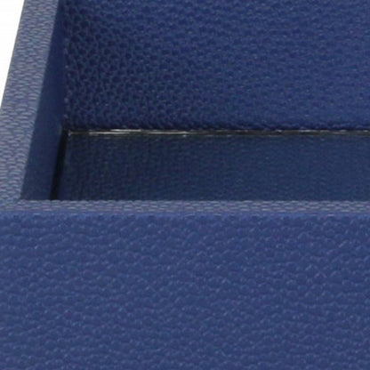 10" Navy Blue Mirrored Glass And Wood Faux Shagreen Vanity Tray HomeRoots