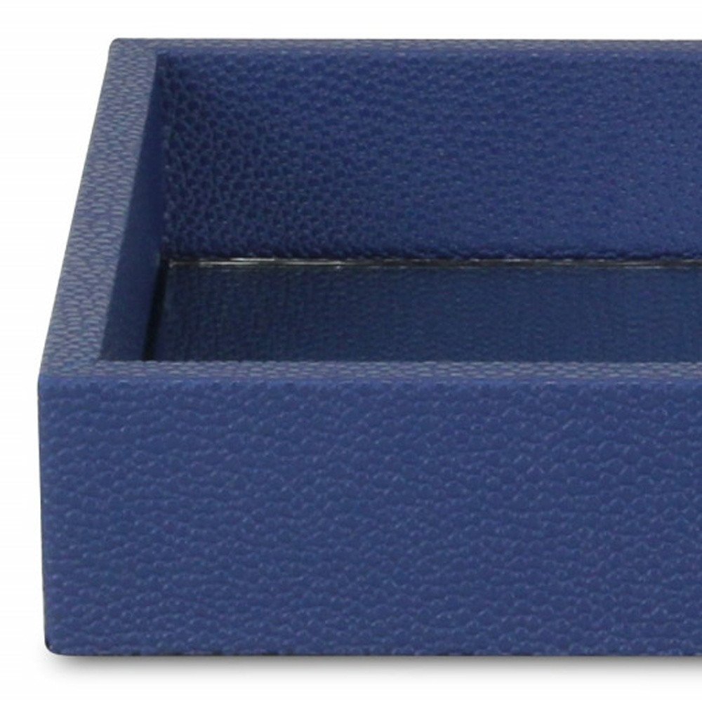 10" Navy Blue Mirrored Glass And Wood Faux Shagreen Vanity Tray HomeRoots