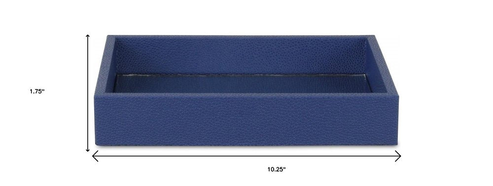 10" Navy Blue Mirrored Glass And Wood Faux Shagreen Vanity Tray HomeRoots