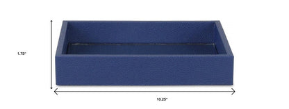 10" Navy Blue Mirrored Glass And Wood Faux Shagreen Vanity Tray HomeRoots