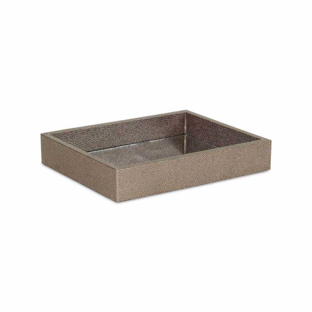10" Gray Mirrored Glass And Wood Faux Shagreen Vanity Tray HomeRoots