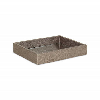 10" Gray Mirrored Glass And Wood Faux Shagreen Vanity Tray HomeRoots