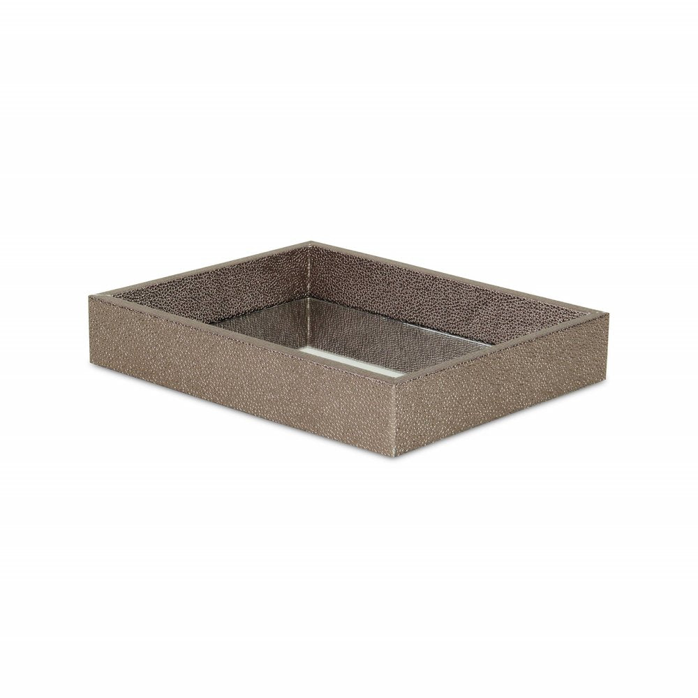 10" Gray Mirrored Glass And Wood Faux Shagreen Vanity Tray HomeRoots