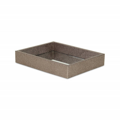 10" Gray Mirrored Glass And Wood Faux Shagreen Vanity Tray HomeRoots