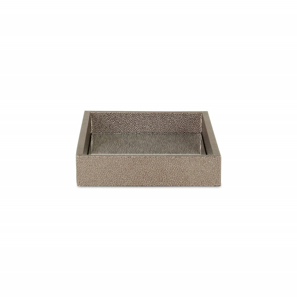 10" Gray Mirrored Glass And Wood Faux Shagreen Vanity Tray HomeRoots