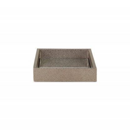 10" Gray Mirrored Glass And Wood Faux Shagreen Vanity Tray HomeRoots