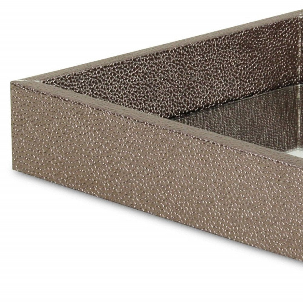 10" Gray Mirrored Glass And Wood Faux Shagreen Vanity Tray HomeRoots